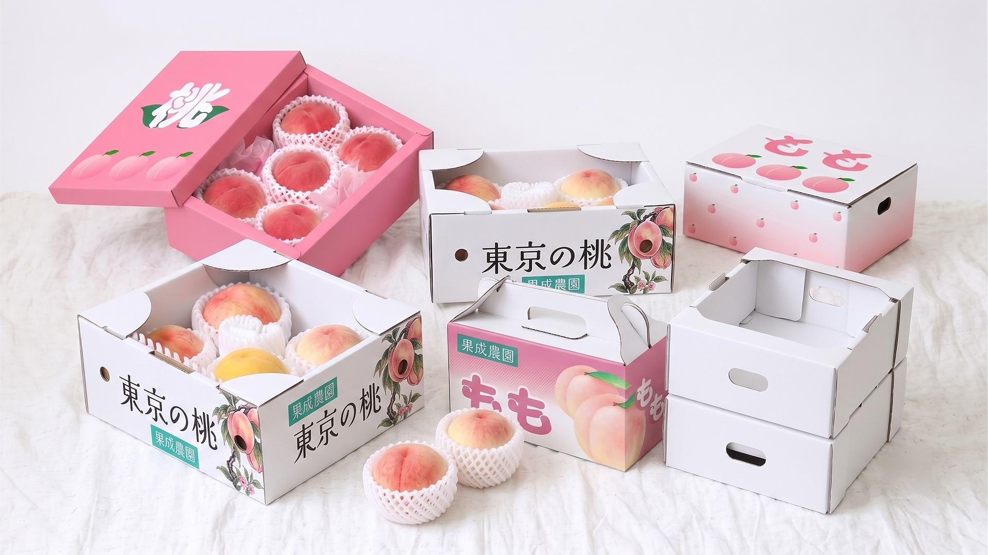 桃用オリジナル配送箱を小ロットで製作｜デジタル印刷だから版不要・短納期